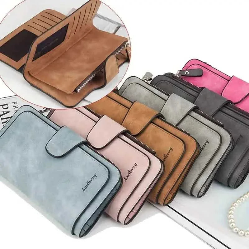 Vintage Faux Leather Long Wallet – Trifold Credit Card Holder with Snap & Zipper