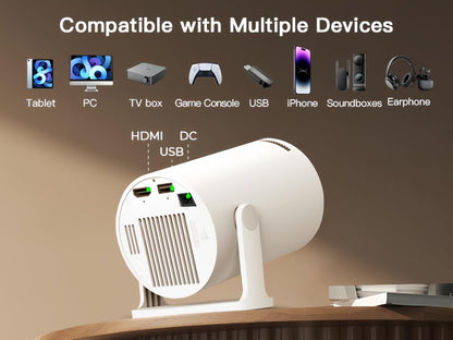 [Built-in Apps & 2026 Upgraded] Mini Projector with Wi-Fi 6 & Bluetooth 5.4, 1080P 4K Support Full HD, Auto Keystone 360° Portable Home Cinema Smart Projector for iOS/Android X1 - Deeunta Domain