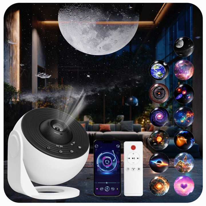 Galaxy Projector for Bedroom Pro Version, HD 12 in 1 Film Discs Star Projector Galaxy Light, Planetarium Projector with Timer, White Noise, 360 ° Rotation, Bluetooth, Remote Control - Deeunta Domain