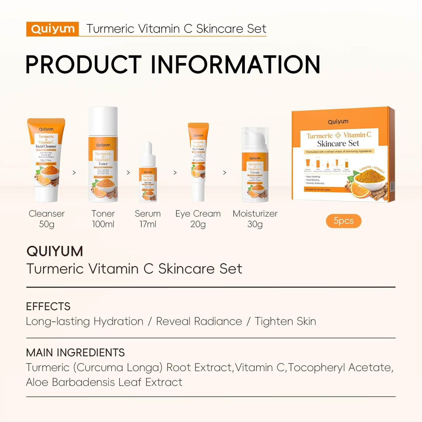 QUIYUM Skin Care Set, Turmeric Vitamin C Skincare 7PCS - Facial Skin Care Routine Kit for Women, Dark Spot Remover for Face, Reduce Acne, Oil Control, Deep Clean, Birthday Mother's Day Gifts Sets - Deeunta Domain