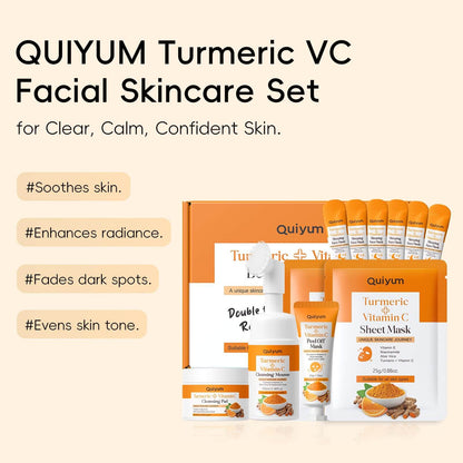 QUIYUM Skin Care Set, Turmeric Vitamin C Skincare 7PCS - Facial Skin Care Routine Kit for Women, Dark Spot Remover for Face, Reduce Acne, Oil Control, Deep Clean, Birthday Mother's Day Gifts Sets - Deeunta Domain