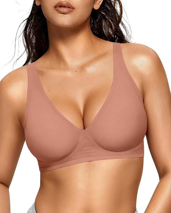 OEAK Womens Deep V Bras Wireless Comfortable Bra Supportive No Underwire Bras Tshirt Push Up Bralettes Plunge Seamless Bra - Deeunta Domain
