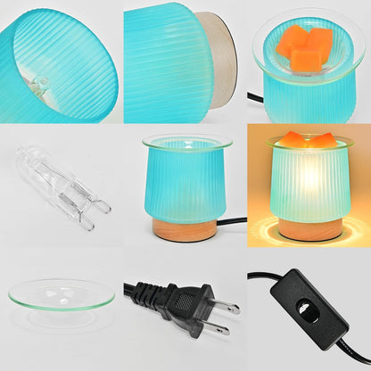 Glass Wax Melt Warmer with Bulb Heating, Elegant Cyan Glass Design, Quickly Melts Wax Blocks, Releases Long-Lasting Fragrance, Perfect Candle Wax Burner and Night Light for Home Kitchen Décor Gifts
