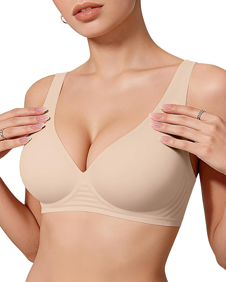 OEAK Womens Deep V Bras Wireless Comfortable Bra Supportive No Underwire Bras Tshirt Push Up Bralettes Plunge Seamless Bra - Deeunta Domain