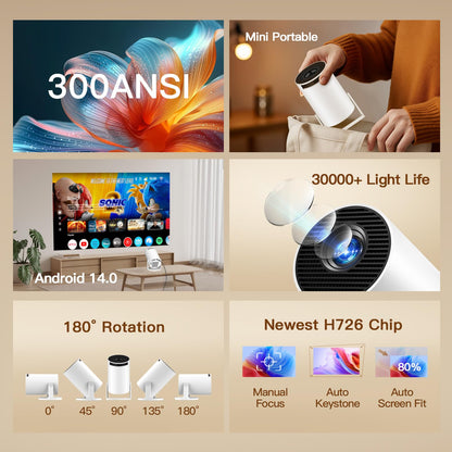 [Built-in Apps & 2026 Upgraded] Mini Projector with Wi-Fi 6 & Bluetooth 5.4, 1080P 4K Support Full HD, Auto Keystone 360° Portable Home Cinema Smart Projector for iOS/Android X1 - Deeunta Domain
