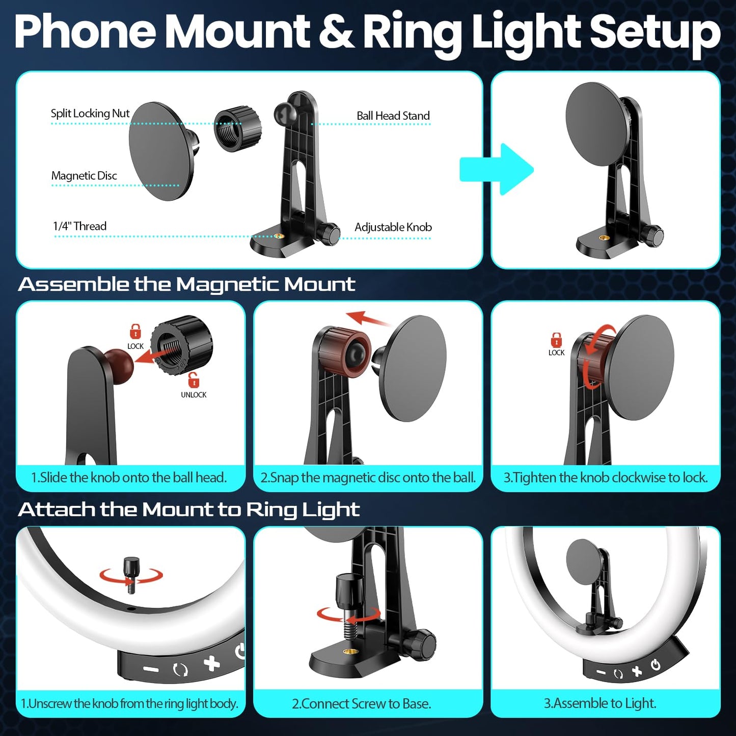 UBeesize 12'' LED RGB Ring Light with 62'' Tripod Stand, Selfie Ring Light for Video Recording, Live Streaming, TikTok & YouTube, Compatible with iPhone & Android - Deeunta Domain