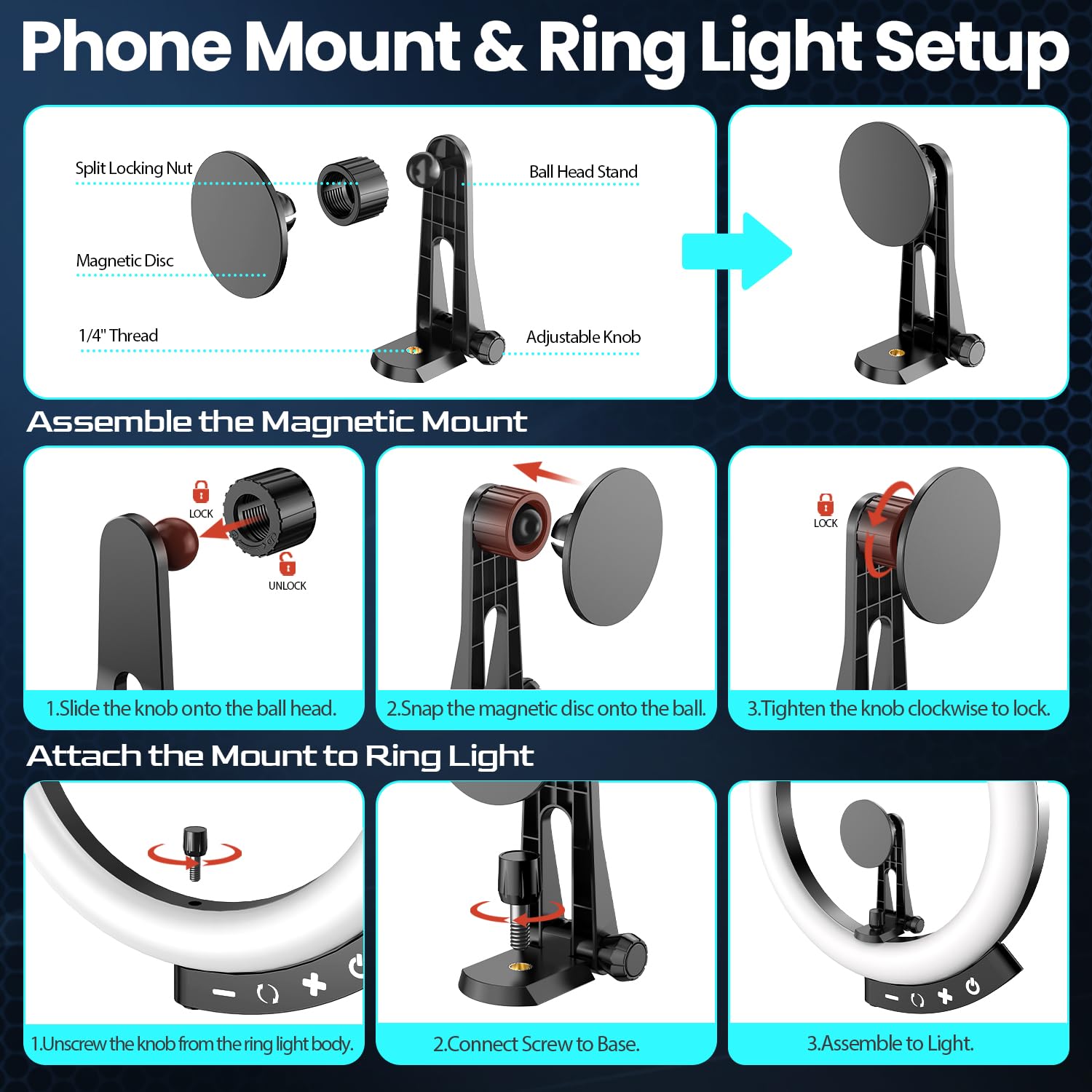 UBeesize 12'' LED RGB Ring Light with 62'' Tripod Stand, Selfie Ring Light for Video Recording, Live Streaming, TikTok & YouTube, Compatible with iPhone & Android - Deeunta Domain