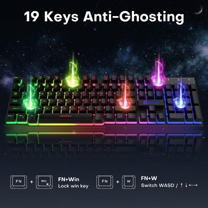 GEODMAER 104 Keys Gaming Keyboard, Full Size LED Backlit Wired Keyboard with Multimedia Keys, Anti-Ghosting, Spill-Resistant Membrane Gaming Keyboard for PC Laptop - Deeunta Domain