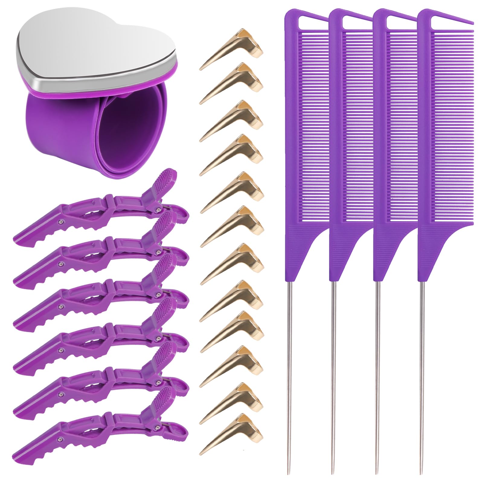 23 Pieces Hair Parting Tools Set, Magnetic Wrist Pin Holder for Braiding, Sectioning Clips, Rat Tail Combs, Hair Parting Rings - Deeunta Domain