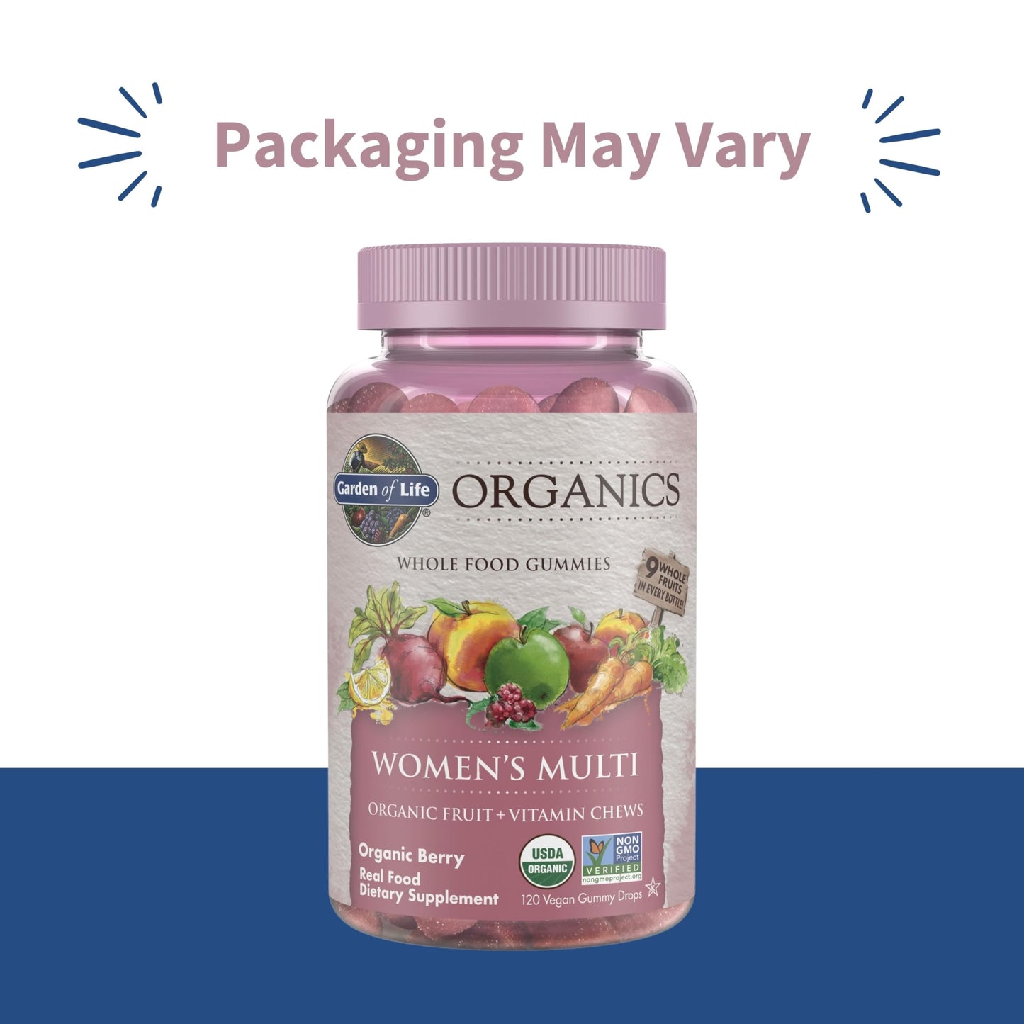 Garden of Life Organics Women's Gummy Vitamins - Berry - Certified Organic, Non-GMO, Vegan, Kosher Complete Multi - Methyl B12, C & D3 - Gluten, Soy & Dairy Free, 120 Real Fruit Gummies