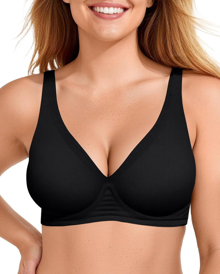 OEAK Womens Deep V Bras Wireless Comfortable Bra Supportive No Underwire Bras Tshirt Push Up Bralettes Plunge Seamless Bra - Deeunta Domain
