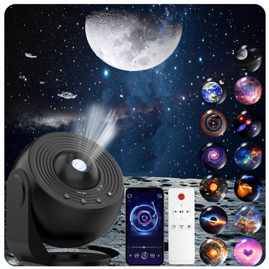 Galaxy Projector for Bedroom Pro Version, HD 12 in 1 Film Discs Star Projector Galaxy Light, Planetarium Projector with Timer, White Noise, 360 ° Rotation, Bluetooth, Remote Control - Deeunta Domain