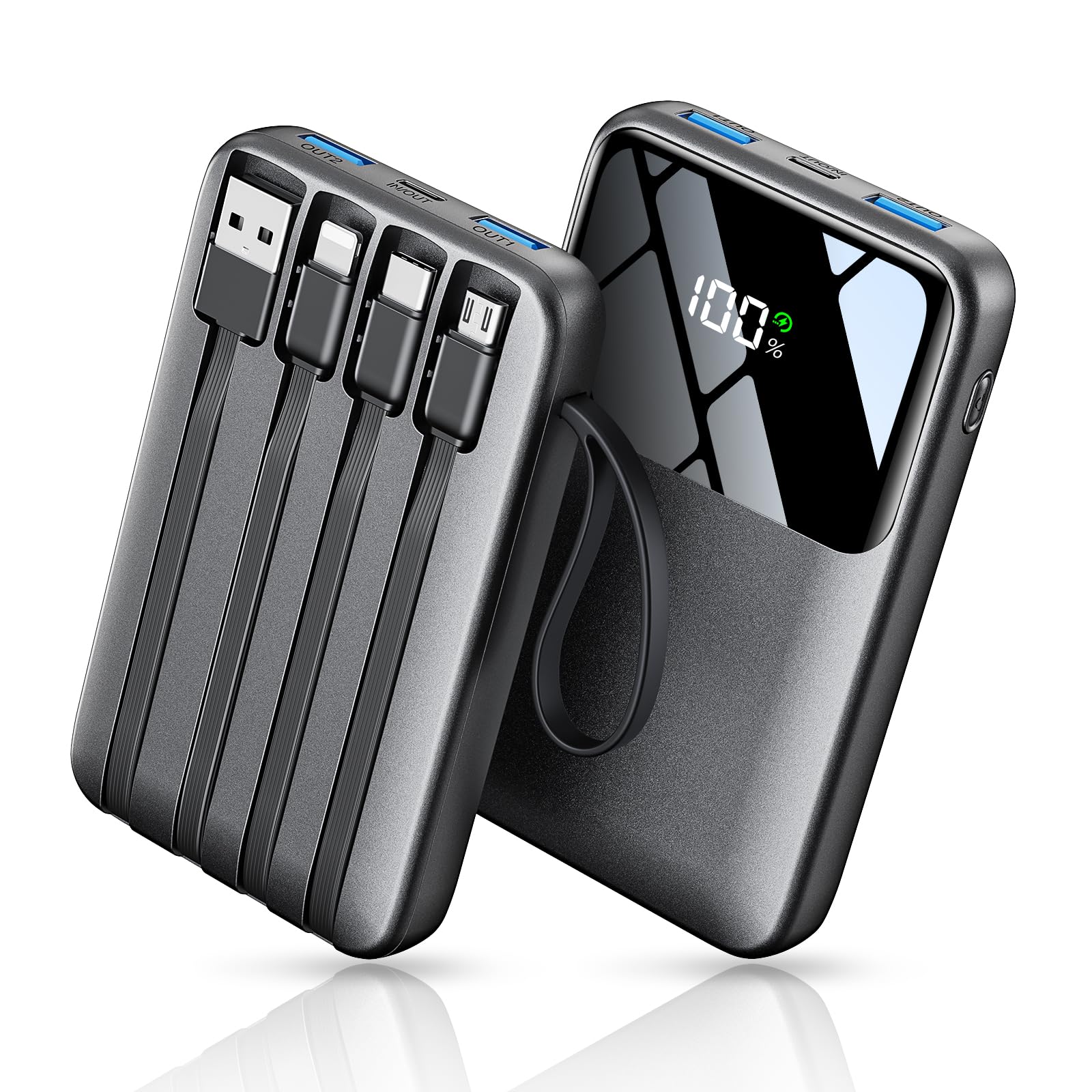 Power Bank, 15000mAh Portable Charger with Built in Cable, 22.5W Fast Charging, 6 Outputs, Slim Travel Essential Battery Pack with LED Display, Compatible with iPhone 17/16/15/14/13, iPad Black - Deeunta Domain