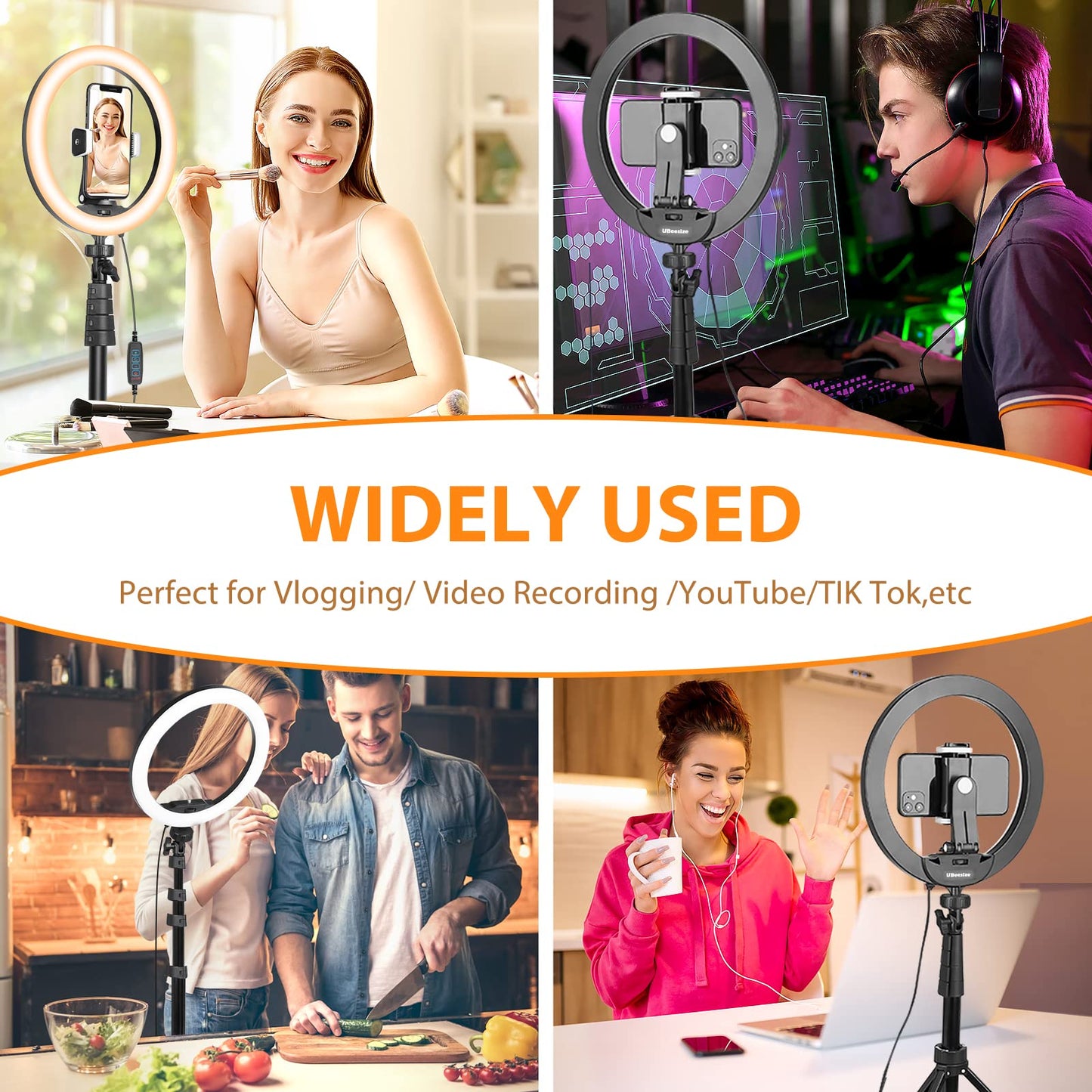UBeesize 12'' LED RGB Ring Light with 62'' Tripod Stand, Selfie Ring Light for Video Recording, Live Streaming, TikTok & YouTube, Compatible with iPhone & Android - Deeunta Domain