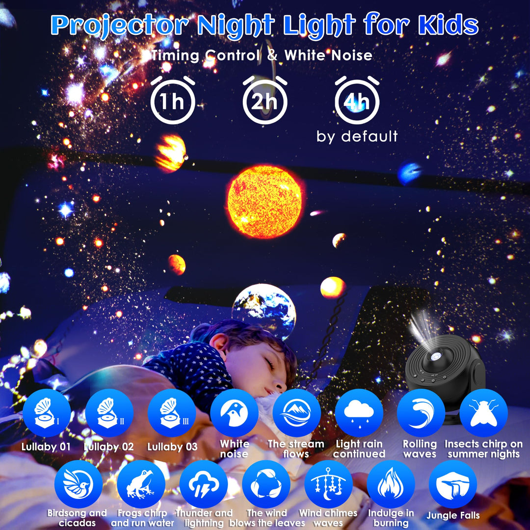 Galaxy Projector for Bedroom Pro Version, HD 12 in 1 Film Discs Star Projector Galaxy Light, Planetarium Projector with Timer, White Noise, 360 ° Rotation, Bluetooth, Remote Control - Deeunta Domain