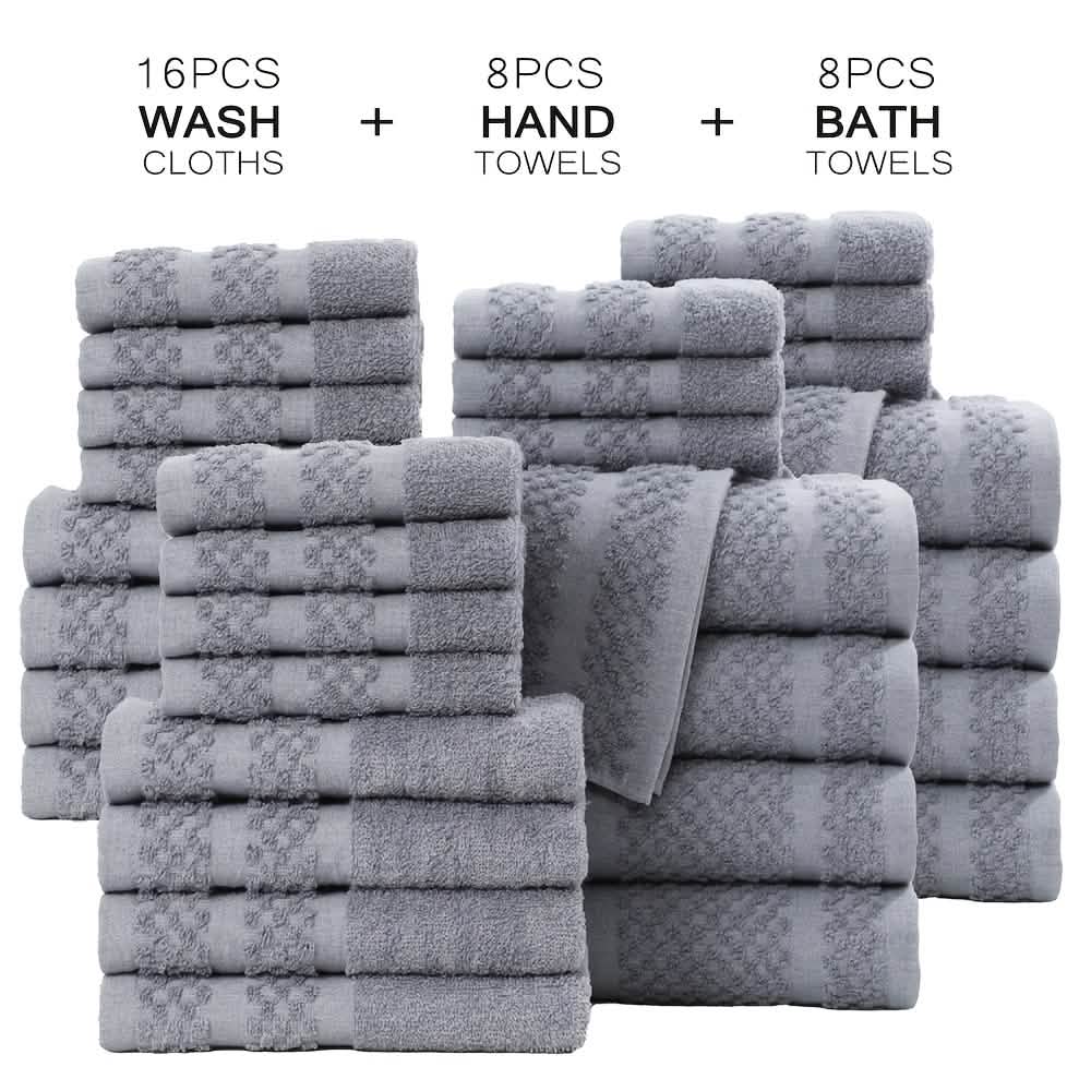 Gray Cotton Bath Towel Set Soft Absorbent Quick Dry Towels 10 To 32 Pieces