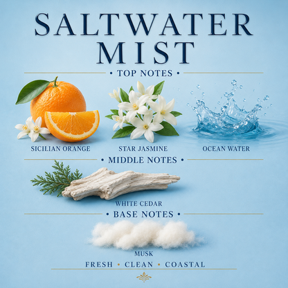 Saltwater Mist Room and Linen Spray 4 Oz Non Toxic Coastal Fragrance