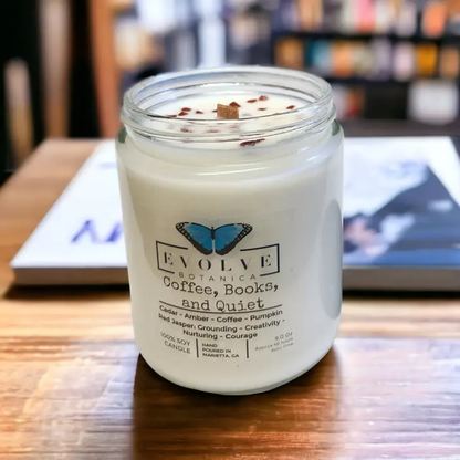 Wood Wick Gem Soy Candle - Coffee, Books, & Quiet Scented Candle (Jasper) by Evolve Botanica