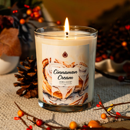 Cinnamon Cream Jewelry Candle 18oz - Invigorating Aroma with Hidden Treasure by JewelScent